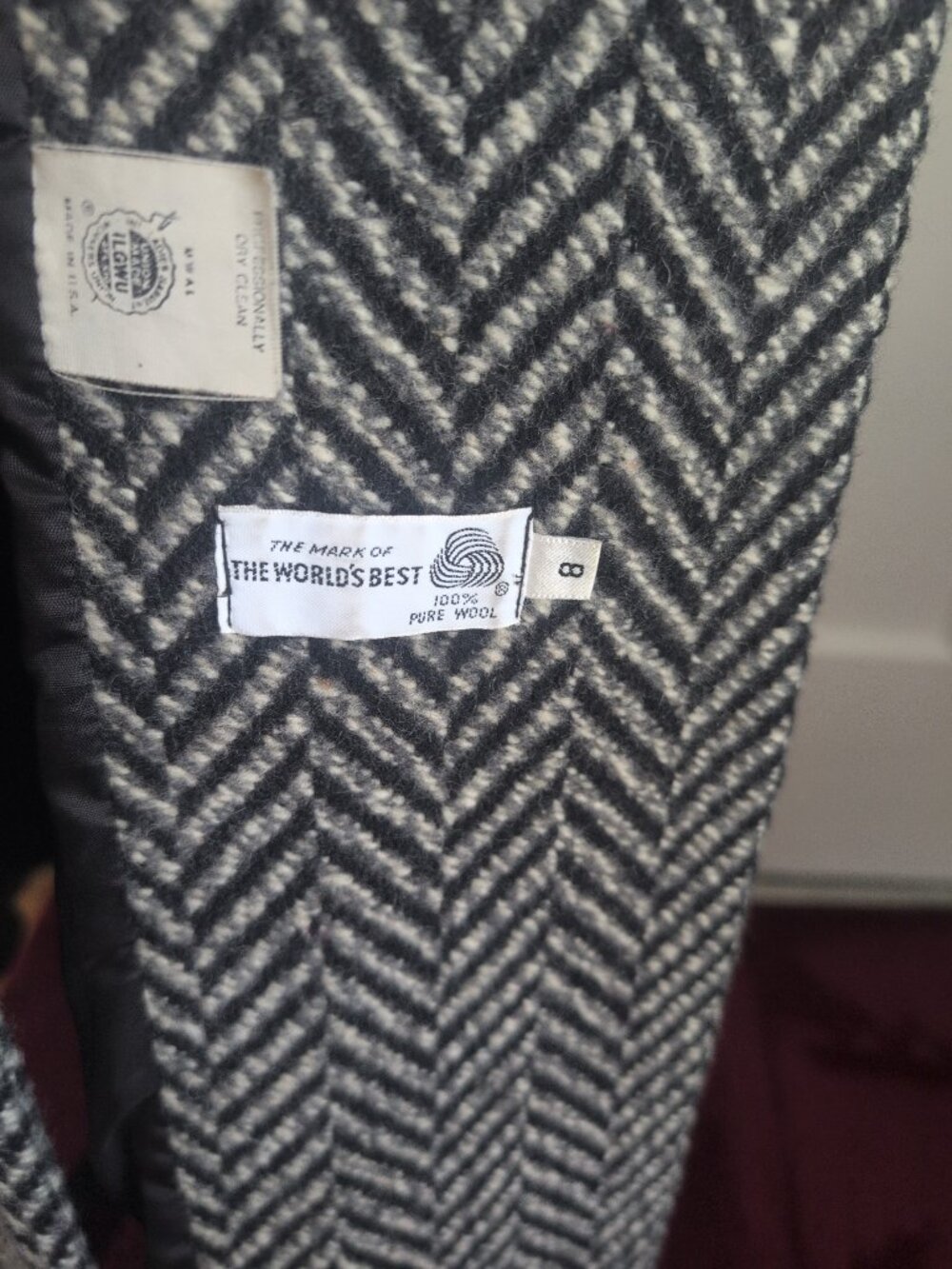 Retro Oversized Double Breasted Chevron Coat 100% Wool Sz 8 - Picture 6 of 13